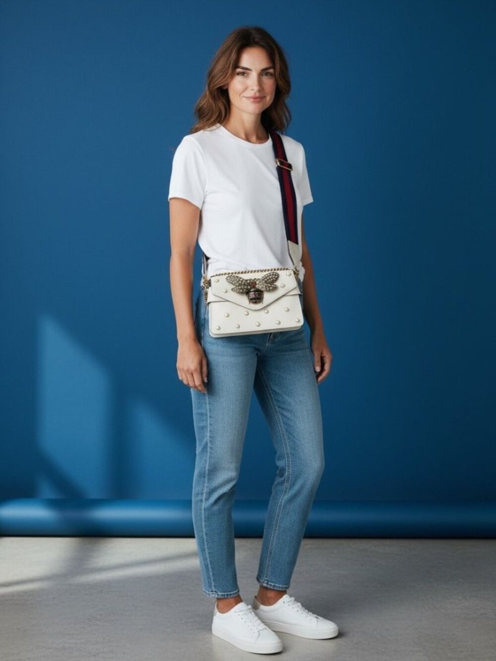 Gucci Queen Margaret Broadway Shoulder Bag, featuring a pearl-studded bee embell